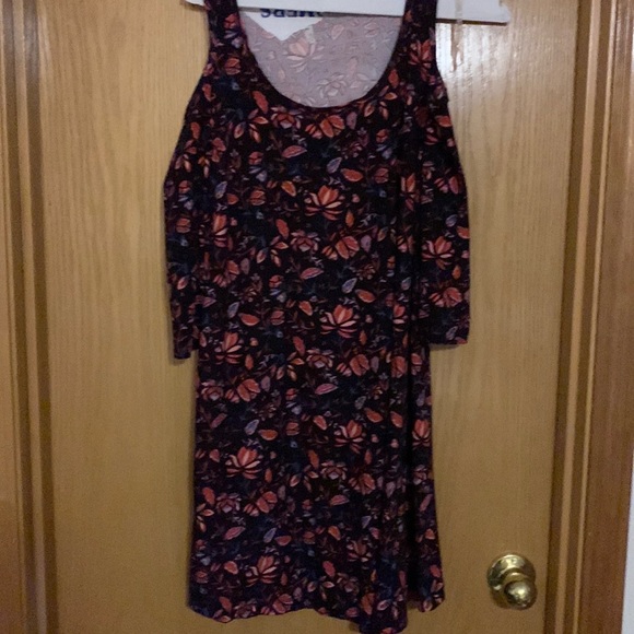 Black Shoulderless Dress with Orange Flowers - Picture 1 of 8